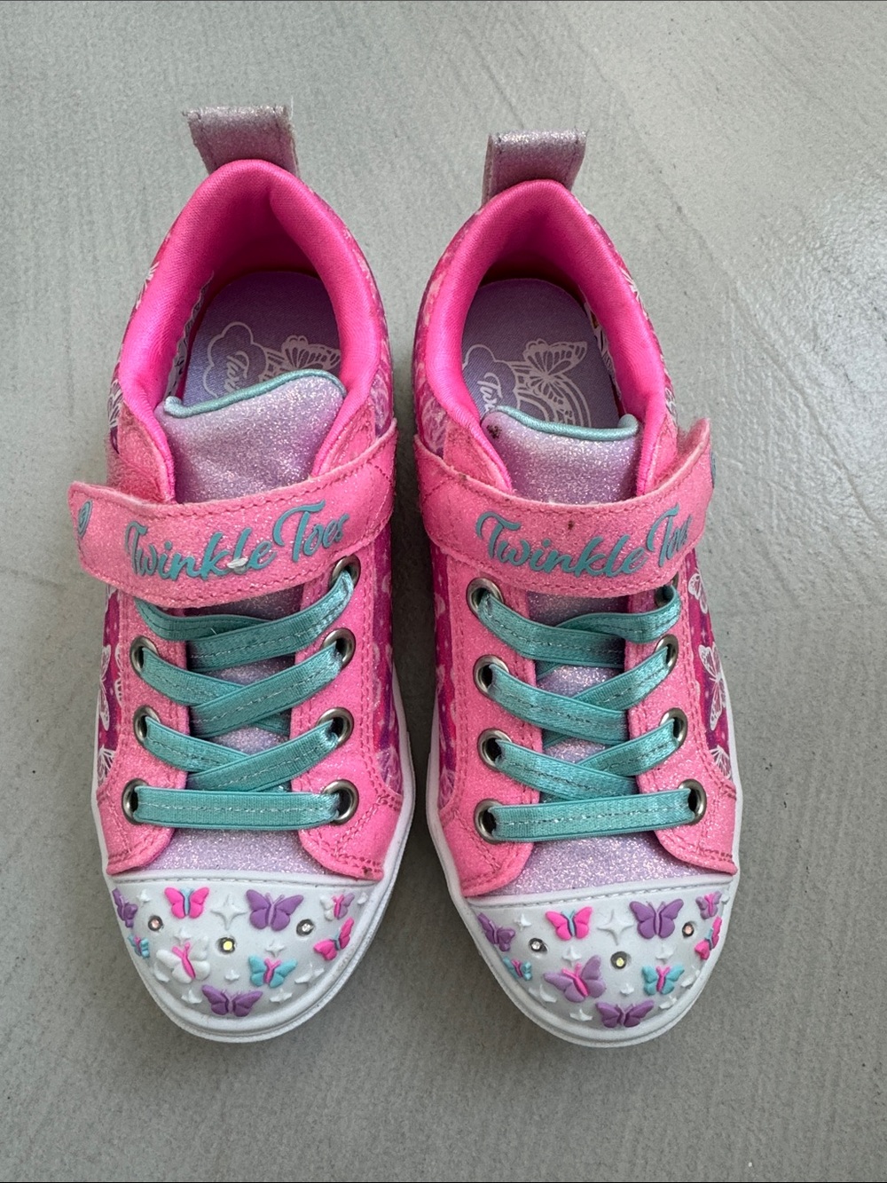 Skechers Pink and Teal Butterfly Light-Up Girls Sneakers